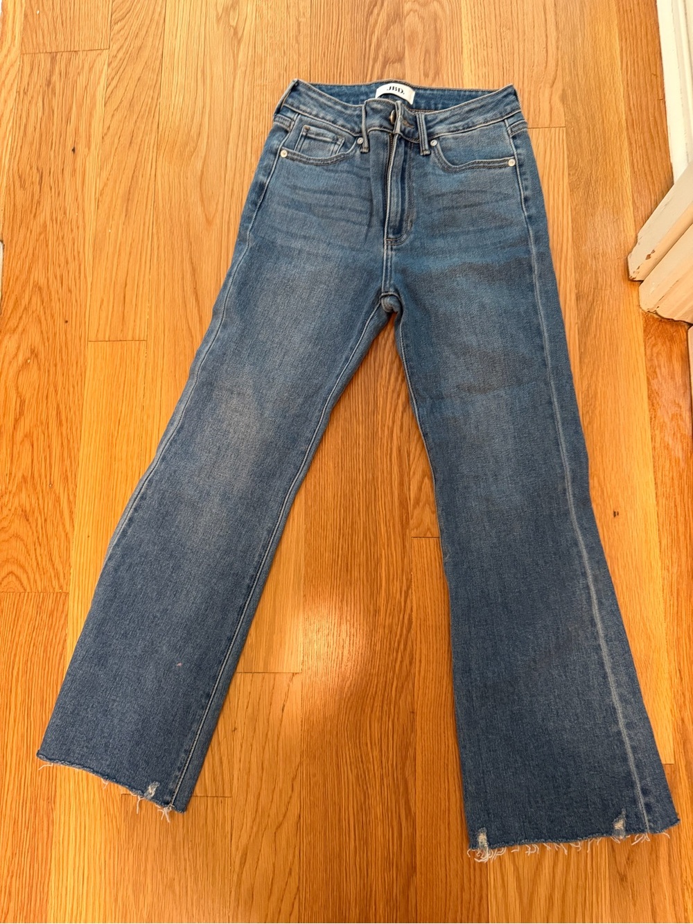 Just Black Medium Blue Flare Jeans with Raw Hem